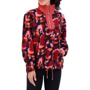 SAGE Collective Women's Red Faux Shearling Pullover‎ Quarter Zip Small NWT